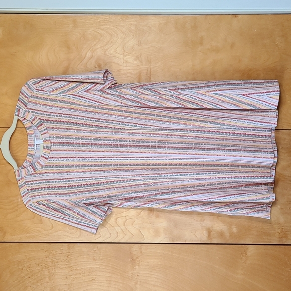 BCBG summer comfort dress, short sleeve, green, orange, yellow stripe M - Picture 2 of 6